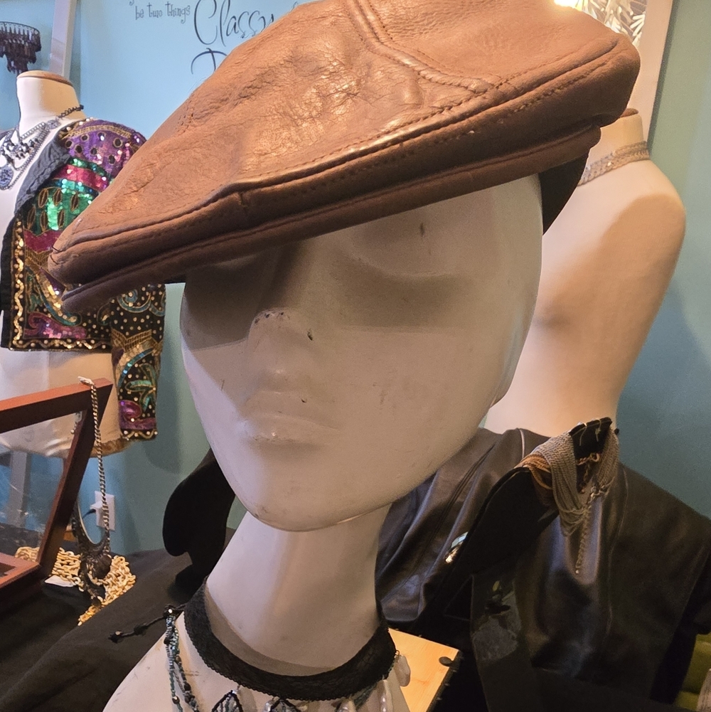 Vintage Brown Leather Flat Cap